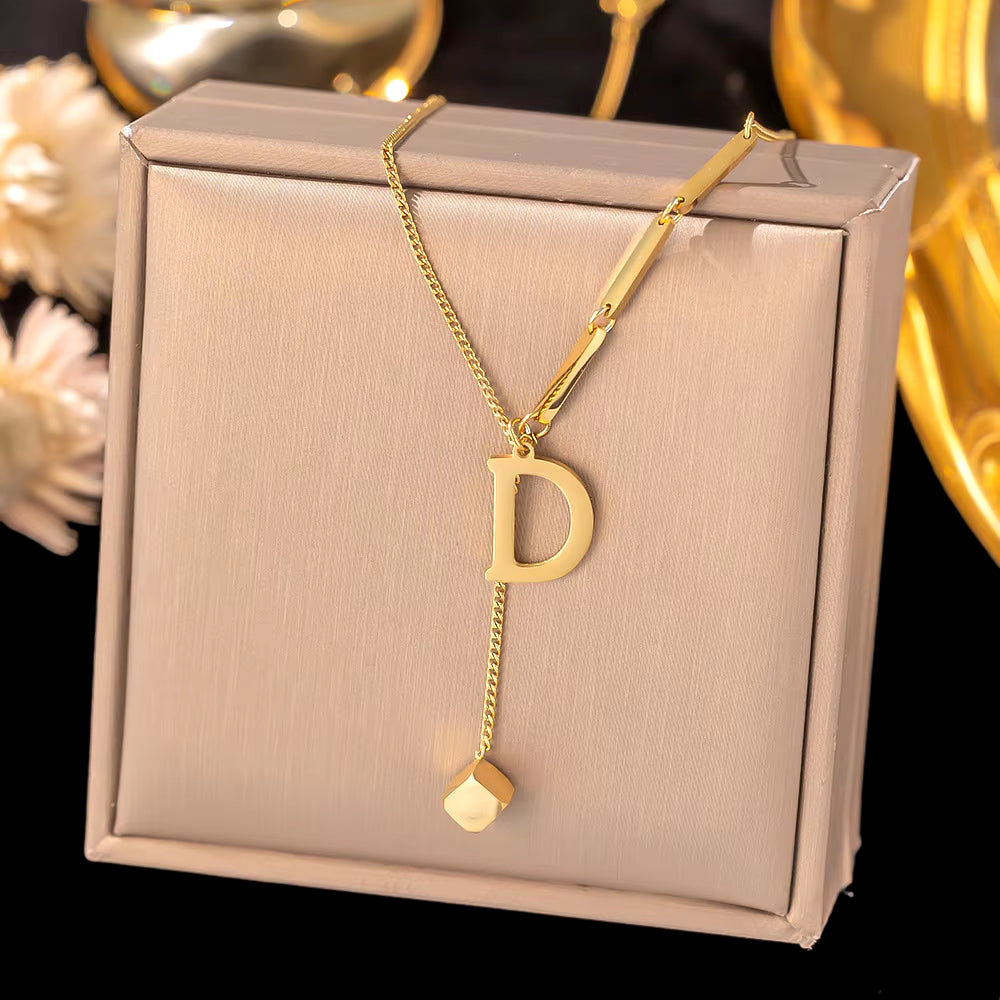 Initial Letter Stainless Steel Pendant Necklace for Women Fashion Gold Color Chain A-Z Alphabet Clavicle Necklaces Jewelry Gift