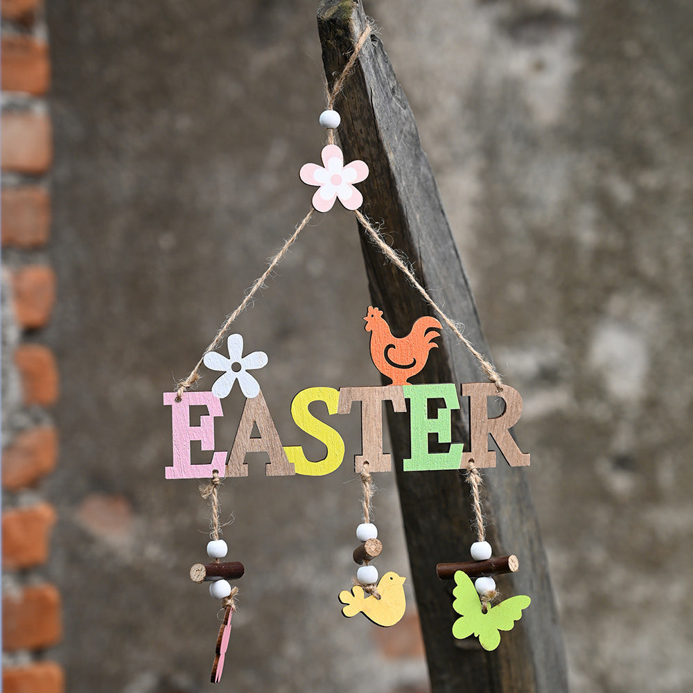 Spring and Easter Decorations for Garden, Porch - Rustic Wooden Letter Plate Pendant Nordic Style
