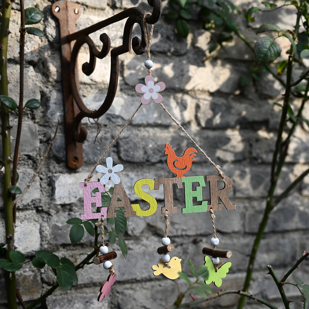 Spring and Easter Decorations for Garden, Porch - Rustic Wooden Letter Plate Pendant Nordic Style