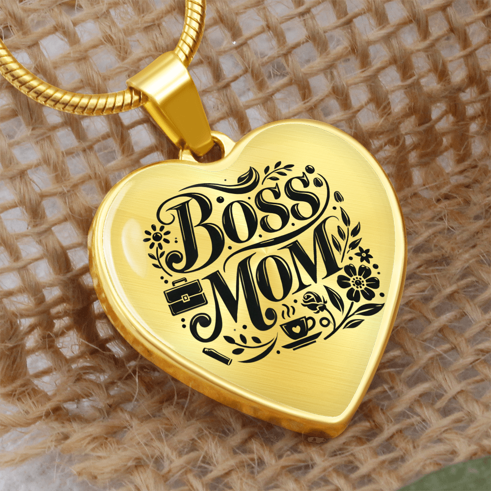 Personalized Graphic Heart Necklace – Silver & 18K Gold | Mom-Themed Designs - Dog, Cat Moms, Mama Bear, Super Mom, Boss Mom, Fur Mama
