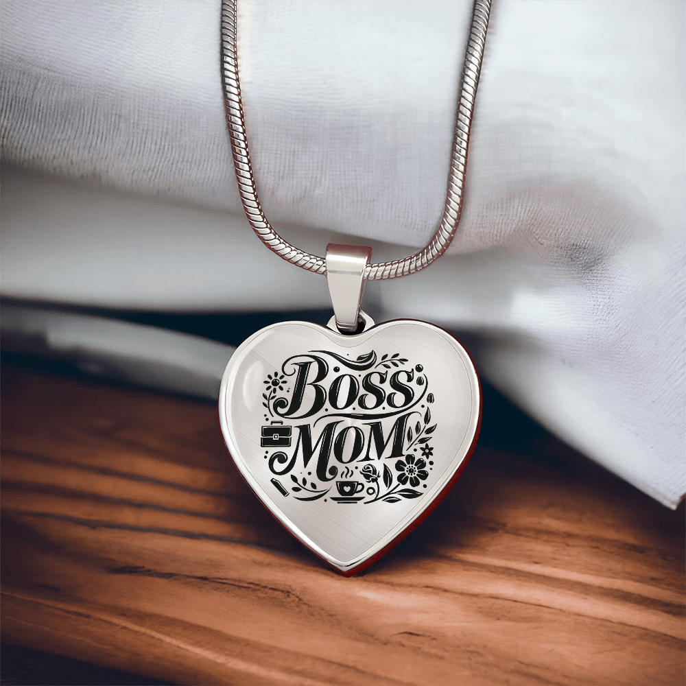 Personalized Graphic Heart Necklace – Silver & 18K Gold | Mom-Themed Designs - Dog, Cat Moms, Mama Bear, Super Mom, Boss Mom, Fur Mama