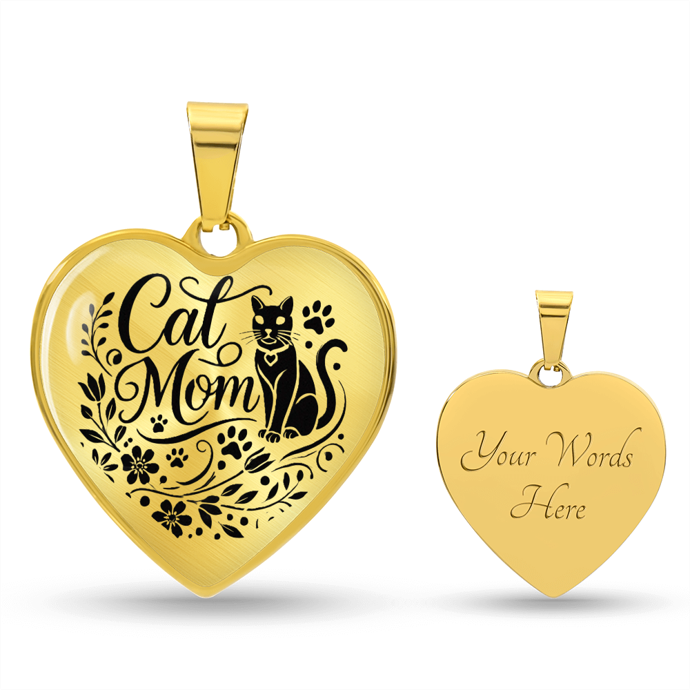 Personalized Graphic Heart Necklace – Silver & 18K Gold | Mom-Themed Designs - Dog, Cat Moms, Mama Bear, Super Mom, Boss Mom, Fur Mama