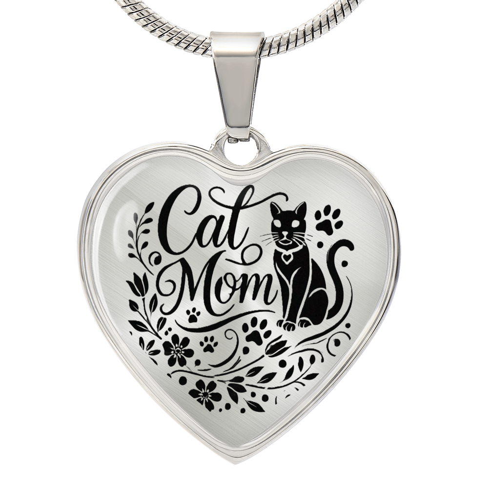 Personalized Graphic Heart Necklace – Silver & 18K Gold | Mom-Themed Designs - Dog, Cat Moms, Mama Bear, Super Mom, Boss Mom, Fur Mama