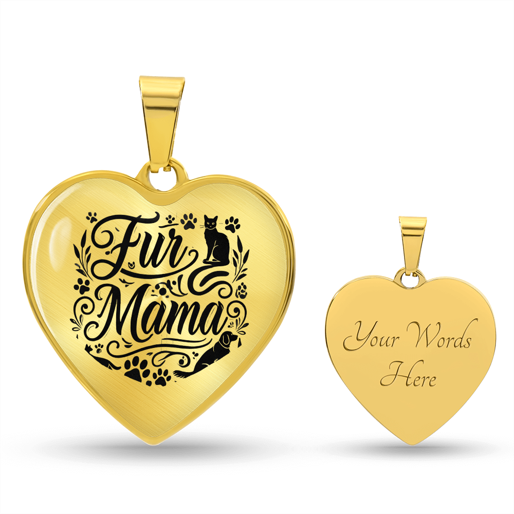 Personalized Graphic Heart Necklace – Silver & 18K Gold | Mom-Themed Designs - Dog, Cat Moms, Mama Bear, Super Mom, Boss Mom, Fur Mama
