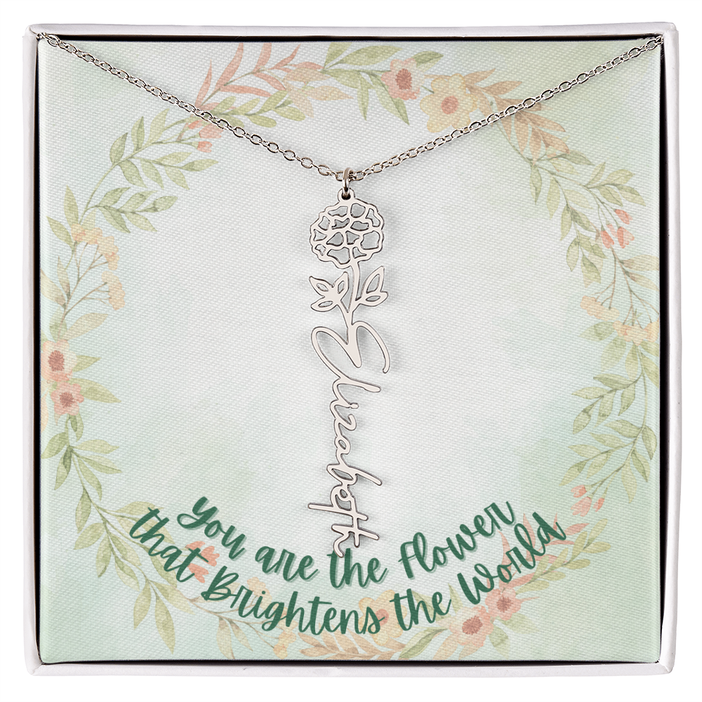 Delicate Birth Flower Necklace with Custom Name Engraving - Gift for Any Occasion, Elegant and Dainty Stainless Steel and 18K Yellow Gold