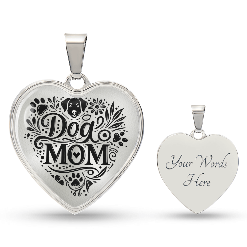 Personalized Graphic Heart Necklace – Silver & 18K Gold | Mom-Themed Designs - Dog, Cat Moms, Mama Bear, Super Mom, Boss Mom, Fur Mama