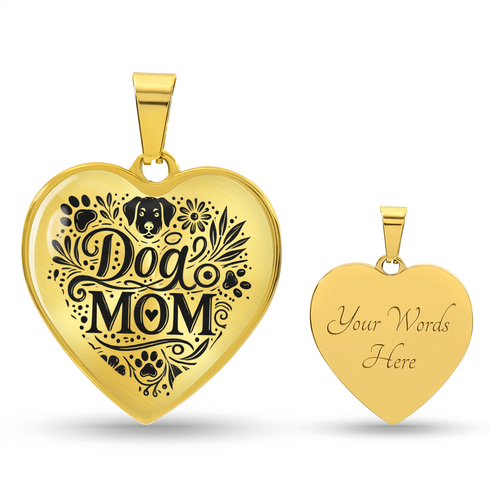 Personalized Graphic Heart Necklace – Silver & 18K Gold | Mom-Themed Designs - Dog, Cat Moms, Mama Bear, Super Mom, Boss Mom, Fur Mama