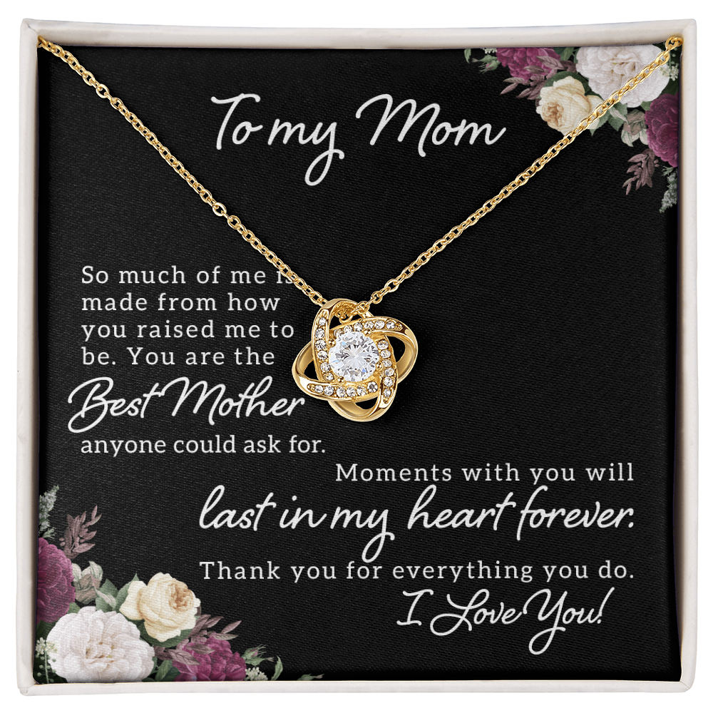 To My Mom - Love knot necklace with personalized message for Mother's Day, Birthday or any special occasion - 14K and 18K gold with standard or luxury gift box