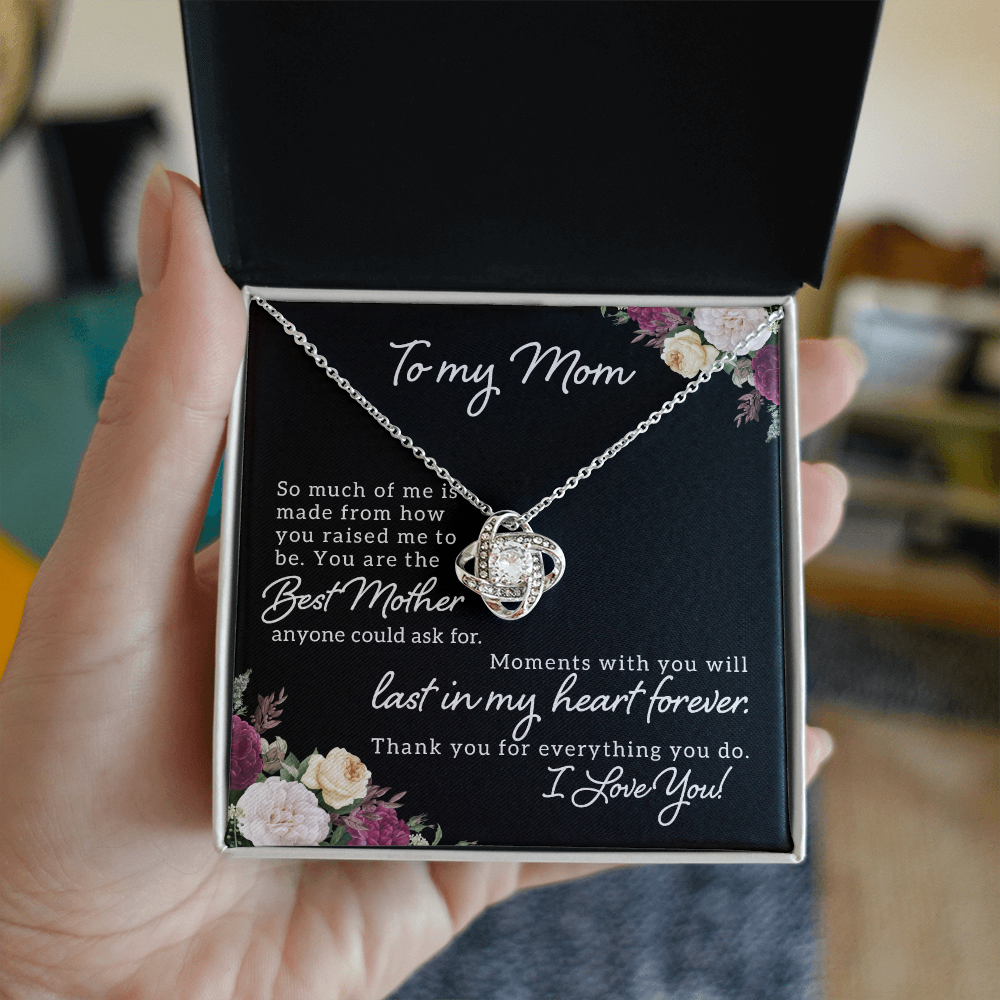 To My Mom - Love knot necklace with personalized message for Mother's Day, Birthday or any special occasion - 14K and 18K gold with standard or luxury gift box