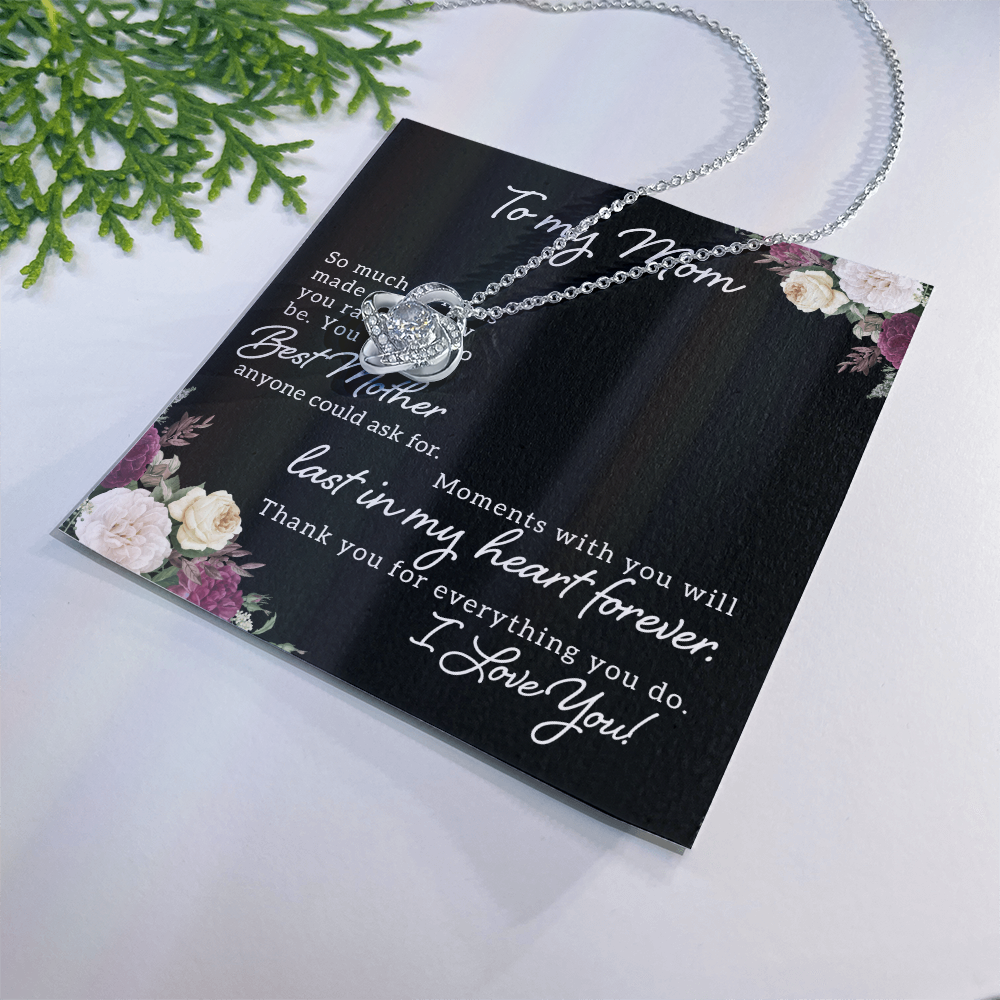 To My Mom - Love knot necklace with personalized message for Mother's Day, Birthday or any special occasion - 14K and 18K gold with standard or luxury gift box