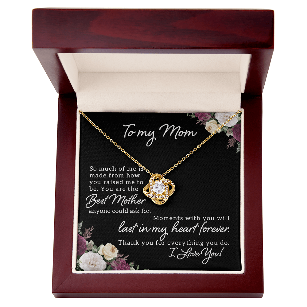 To My Mom - Love knot necklace with personalized message for Mother's Day, Birthday or any special occasion - 14K and 18K gold with standard or luxury gift box