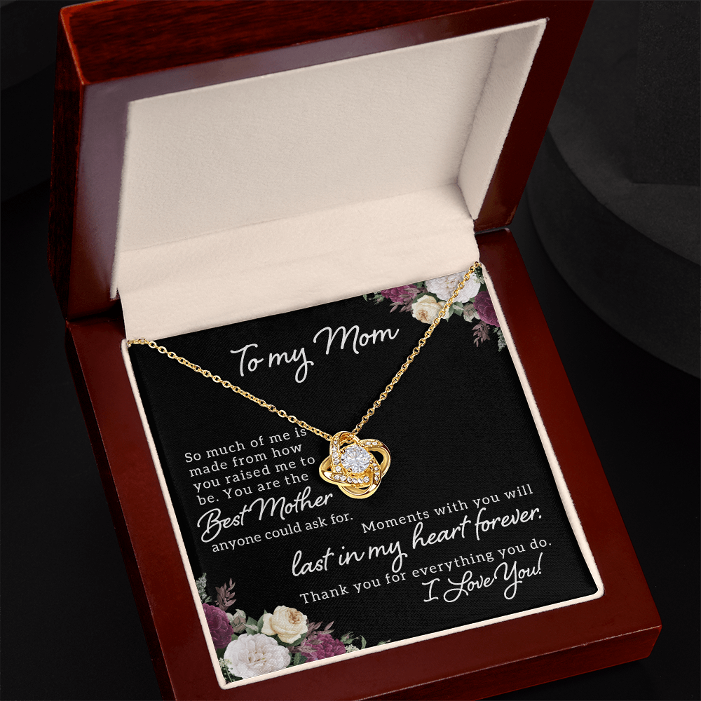 To My Mom - Love knot necklace with personalized message for Mother's Day, Birthday or any special occasion - 14K and 18K gold with standard or luxury gift box