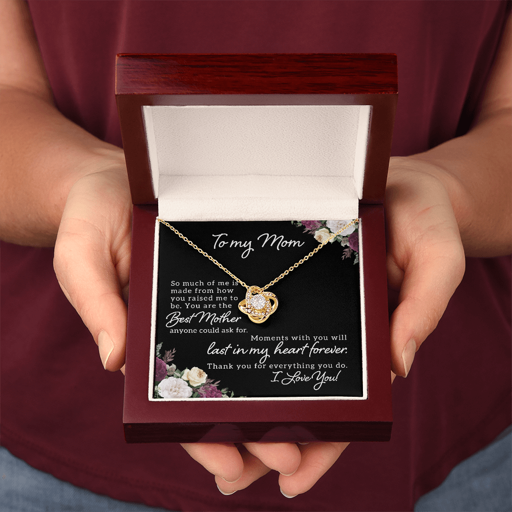 To My Mom - Love knot necklace with personalized message for Mother's Day, Birthday or any special occasion - 14K and 18K gold with standard or luxury gift box