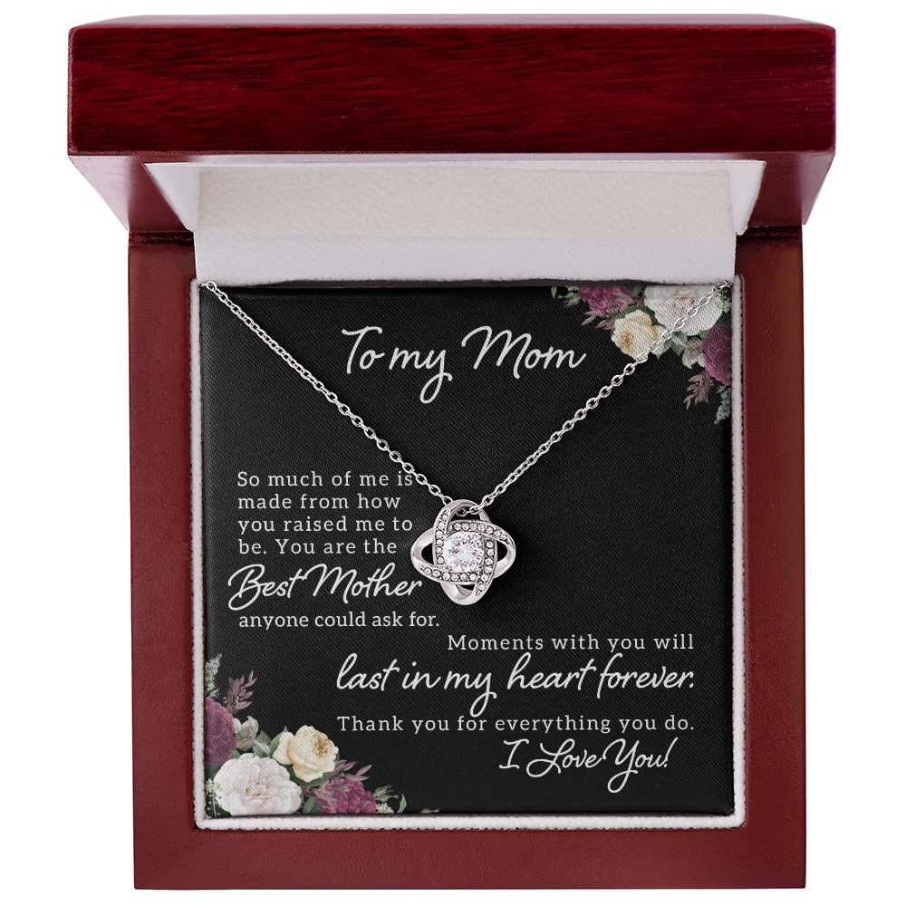 To My Mom - Love knot necklace with personalized message for Mother's Day, Birthday or any special occasion - 14K and 18K gold with standard or luxury gift box