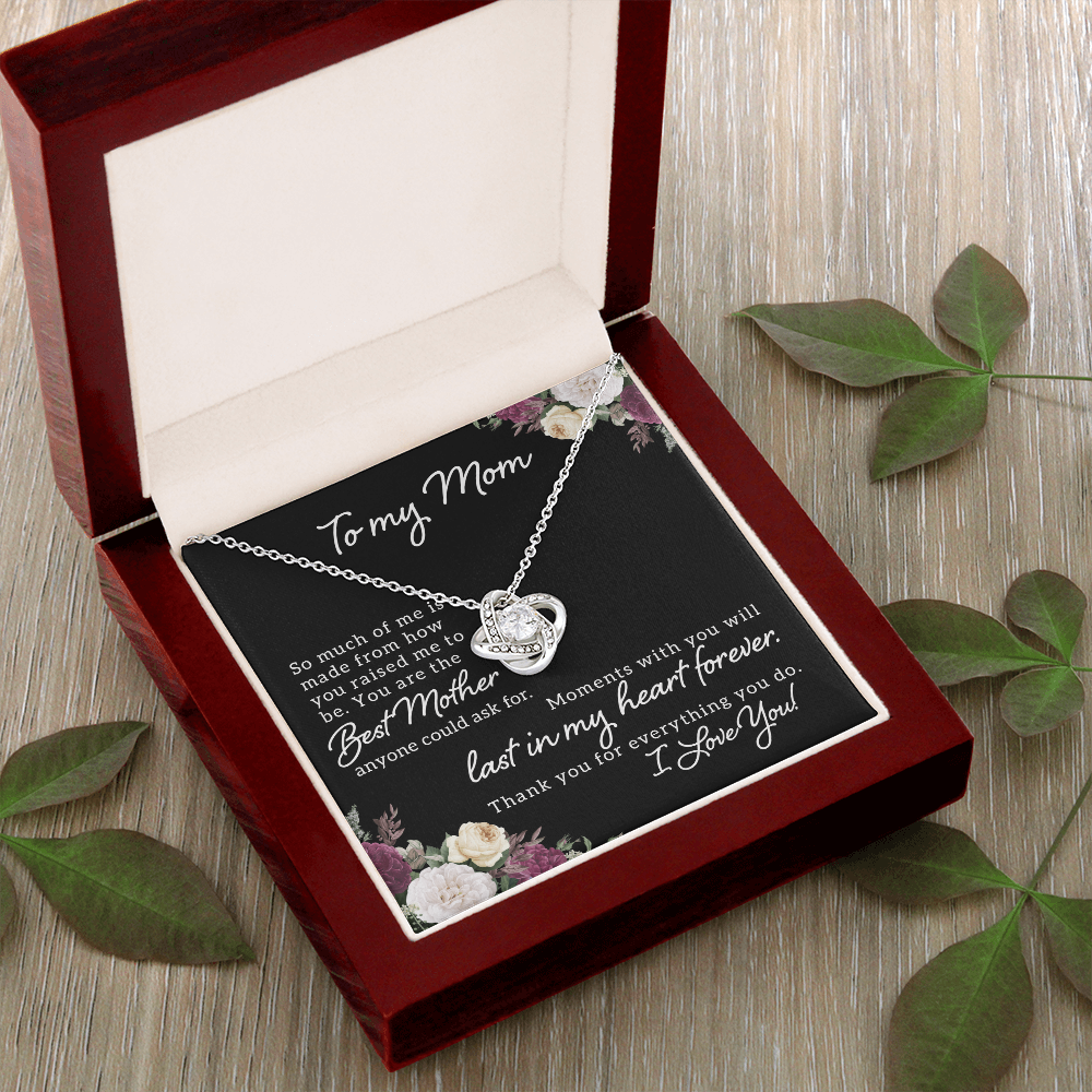 To My Mom - Love knot necklace with personalized message for Mother's Day, Birthday or any special occasion - 14K and 18K gold with standard or luxury gift box