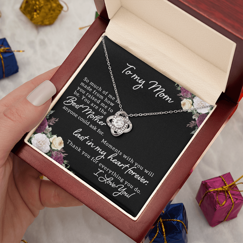 To My Mom - Love knot necklace with personalized message for Mother's Day, Birthday or any special occasion - 14K and 18K gold with standard or luxury gift box
