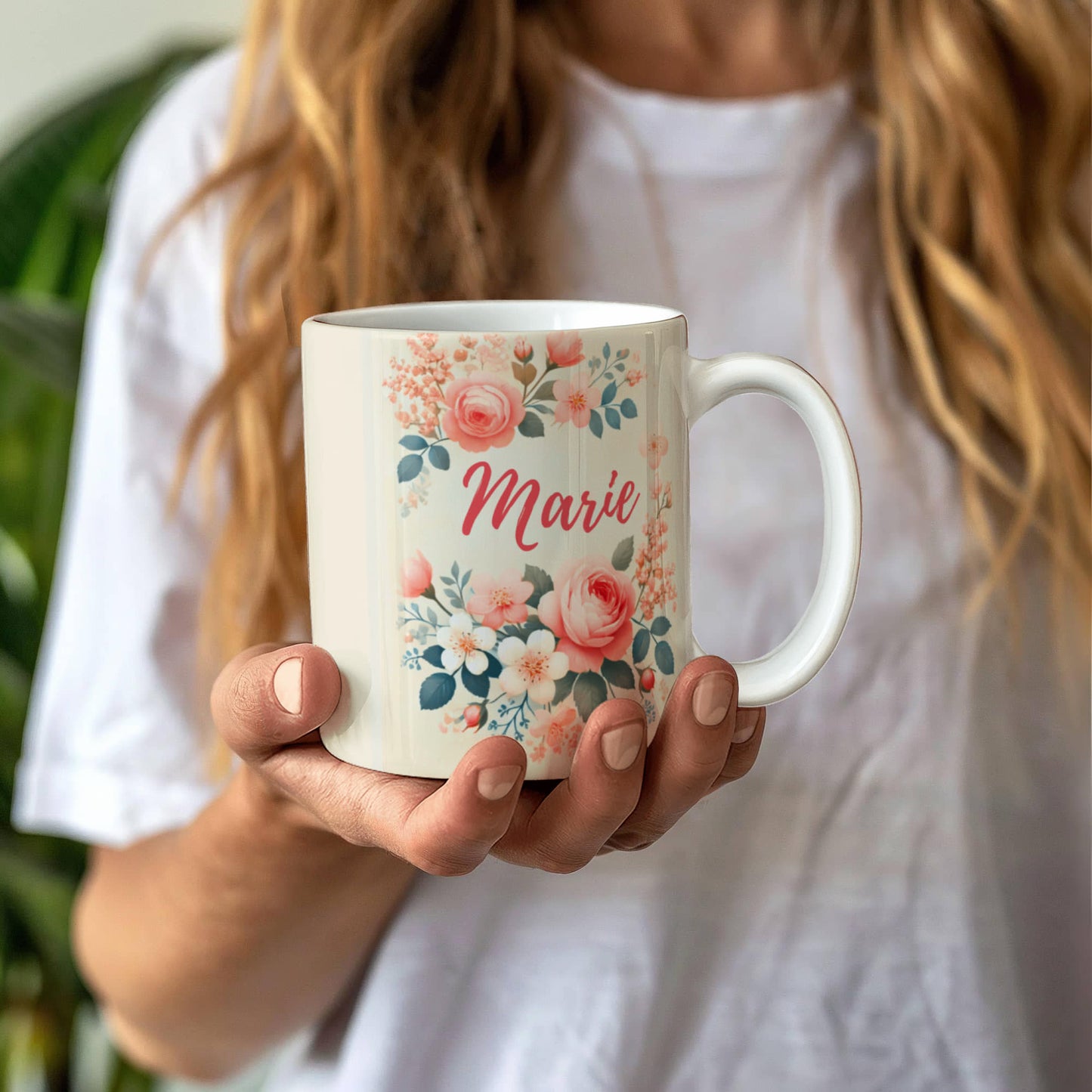 Personalized Floral Coffee Mug – Custom Name Mug with Elegant Pastel Flowers, Gift for Her, 11oz & 15oz