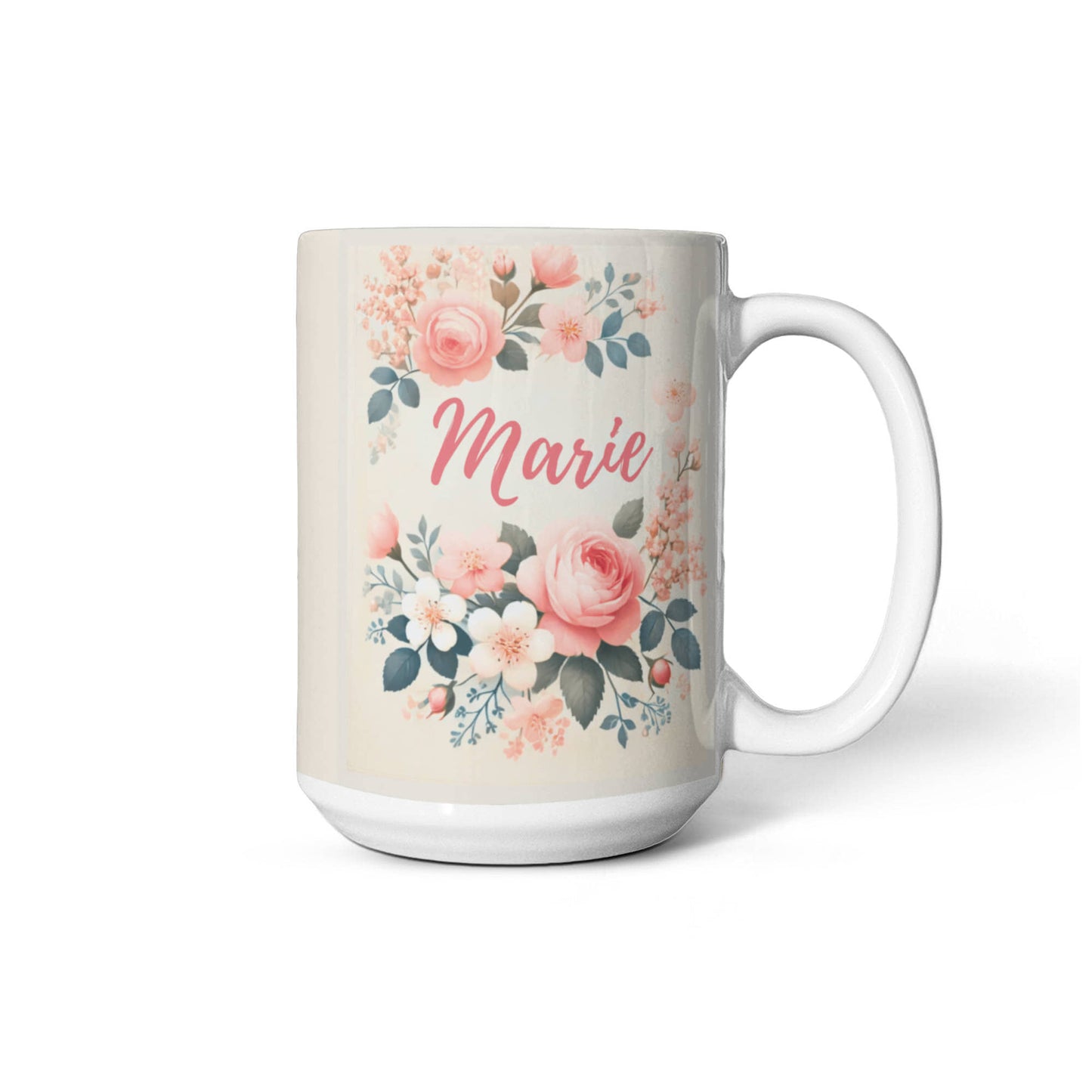 Personalized Floral Coffee Mug – Custom Name Mug with Elegant Pastel Flowers, Gift for Her, 11oz & 15oz