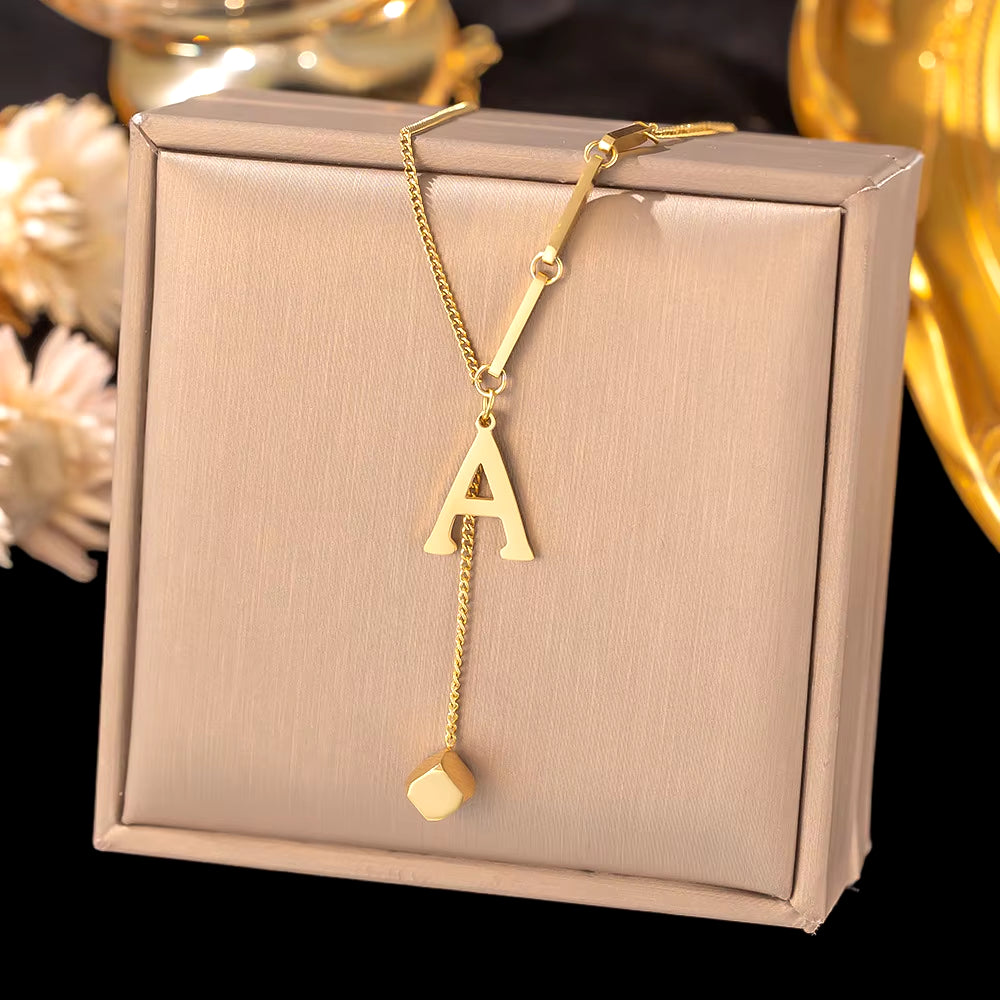 Initial Letter Stainless Steel Pendant Necklace for Women Fashion Gold Color Chain A-Z Alphabet Clavicle Necklaces Jewelry Gift