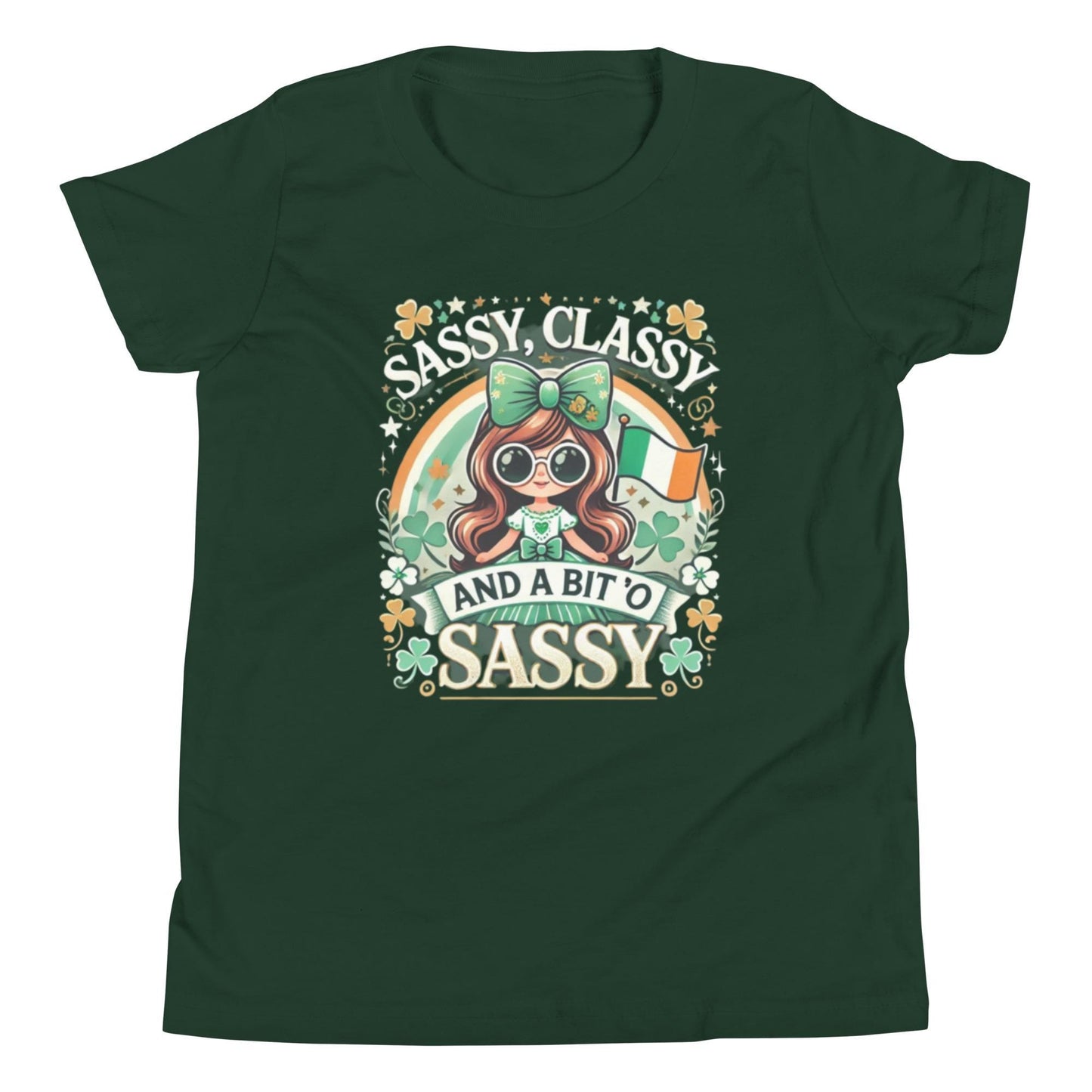St. Patrick’s Day Youth T-Shirt – "Sassy, Classy, and a Bit O’ Sassy" – Fun Irish Shamrock Tee for Kids