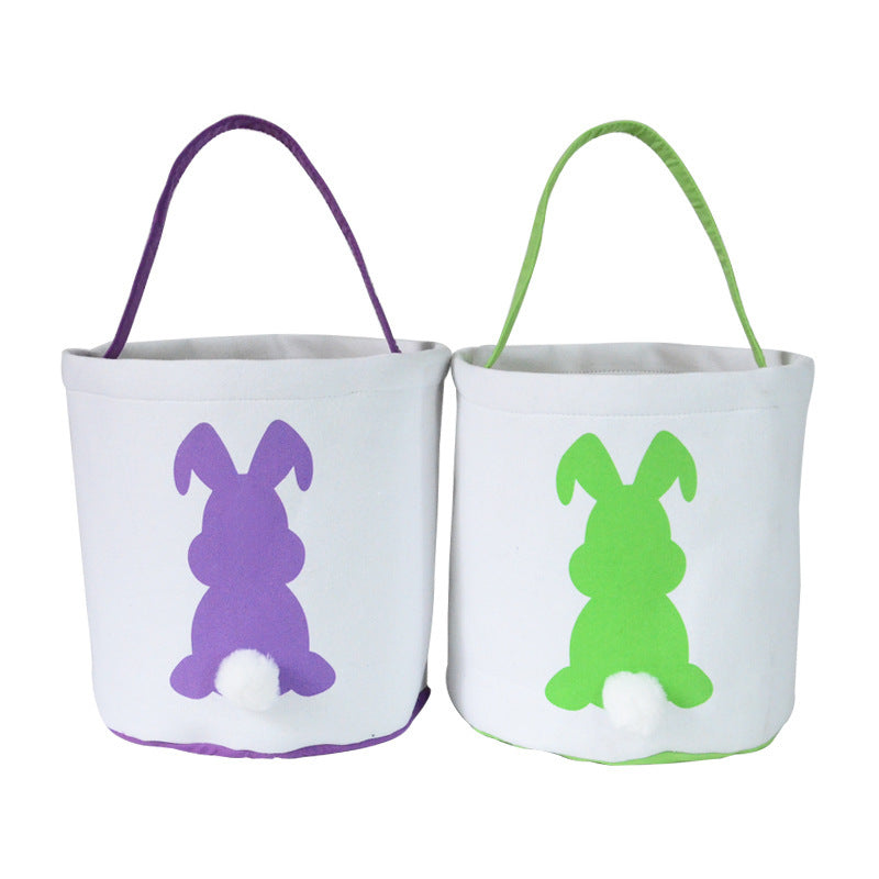 Happy Easter Burlap Bunny Ears Bags Easter Basket Canvas Bunny Buckets, Easter Tote Bags with Rabbit