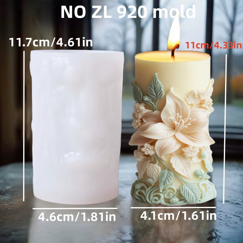 Blooming Peony Flower Relief Cylindrical Candle Silicone Mold Flower Cylinder Resin Silicone Mould Blooming Peony Gypsum Molds