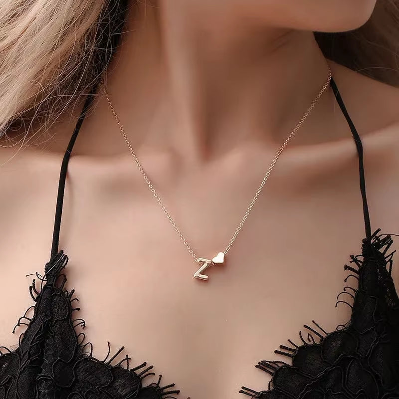 Dainty Initial Heart Necklace in Gold and Silver - Elegant Choker Pendant Jewelry Gift for Women