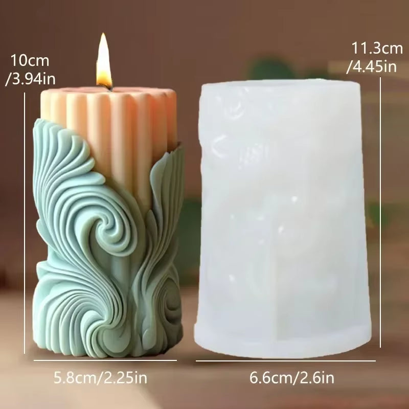 Blooming Peony Flower Relief Cylindrical Candle Silicone Mold Flower Cylinder Resin Silicone Mould Blooming Peony Gypsum Molds