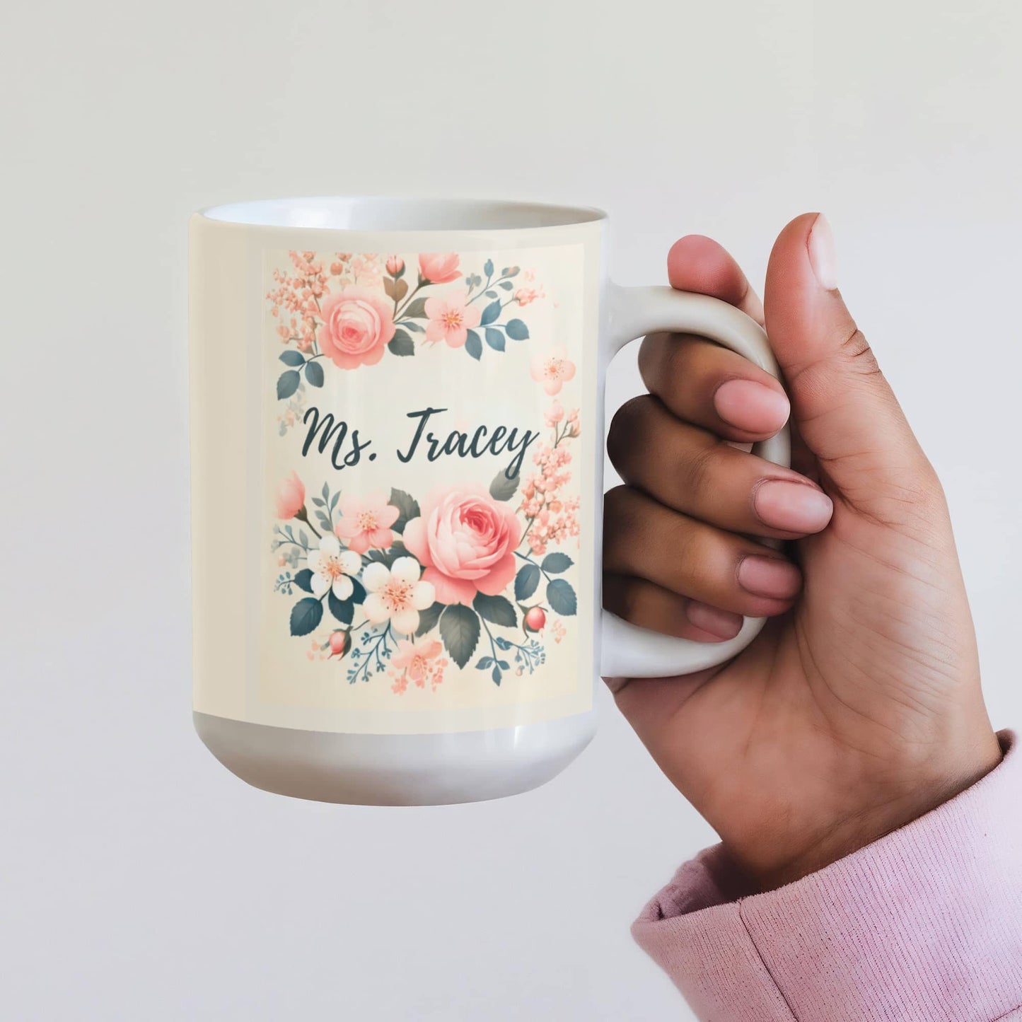 Personalized Floral Coffee Mug – Custom Name Mug with Elegant Pastel Flowers, Gift for Her, 11oz & 15oz