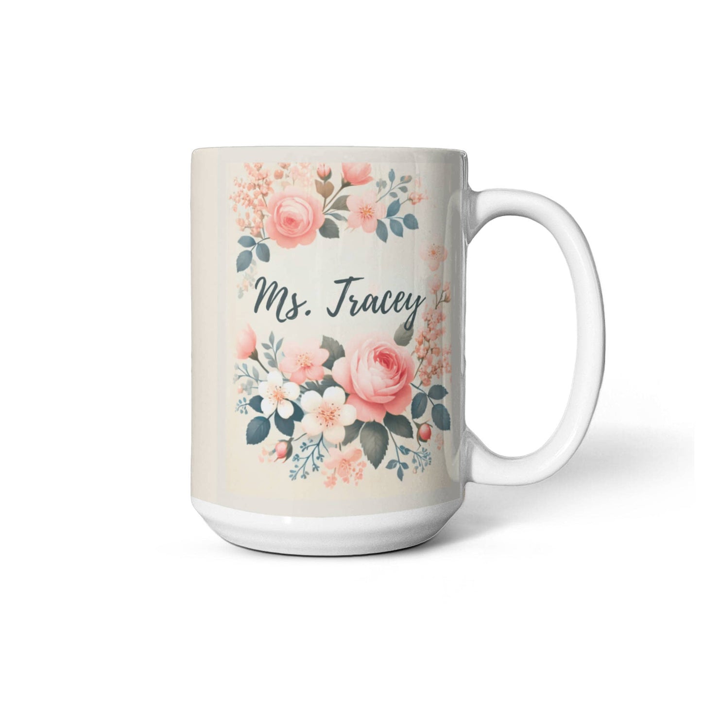 Personalized Floral Coffee Mug – Custom Name Mug with Elegant Pastel Flowers, Gift for Her, 11oz & 15oz