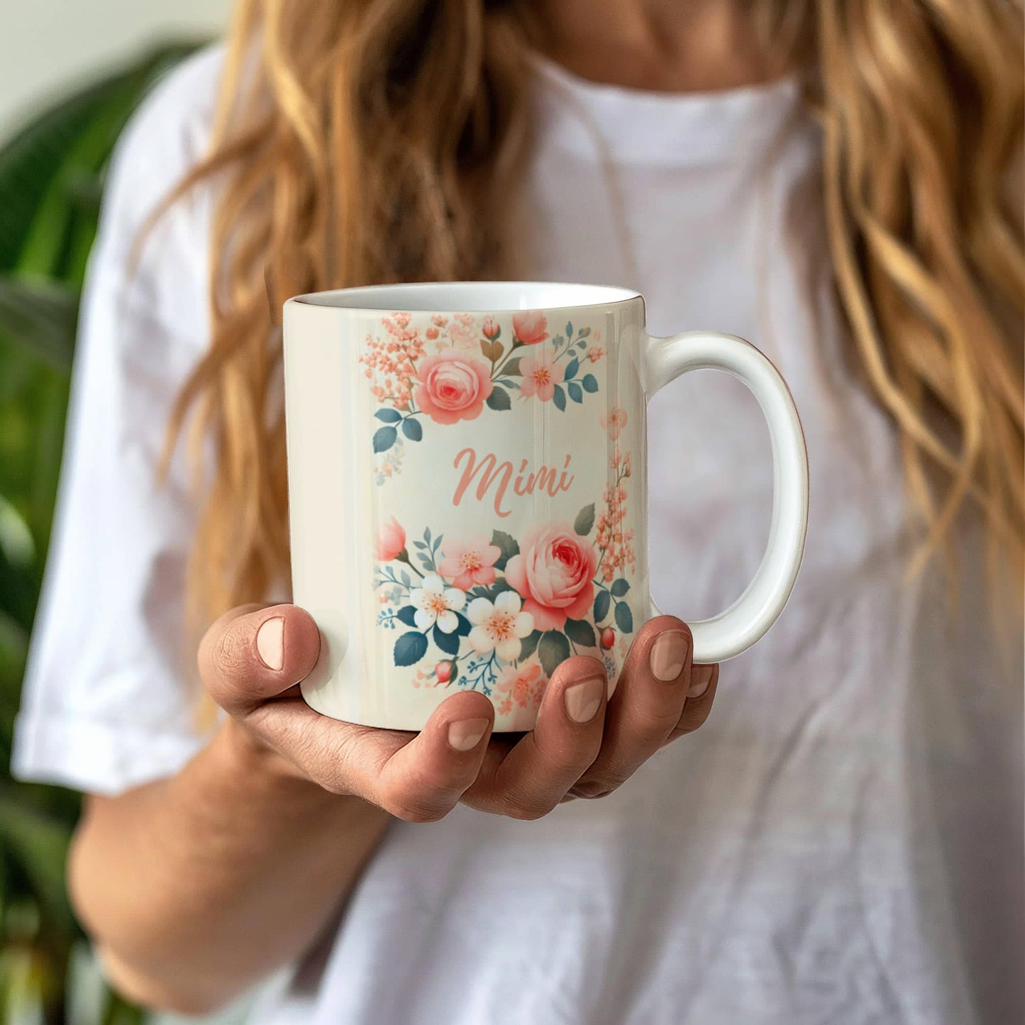 Personalized Floral Coffee Mug – Custom Name Mug with Elegant Pastel Flowers, Gift for Her, 11oz & 15oz