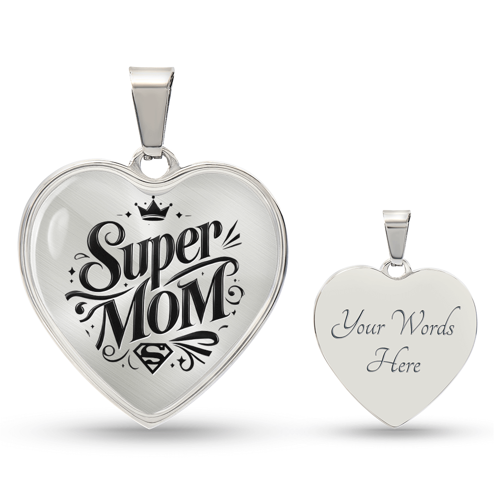 Personalized Graphic Heart Necklace – Silver & 18K Gold | Mom-Themed Designs - Dog, Cat Moms, Mama Bear, Super Mom, Boss Mom, Fur Mama