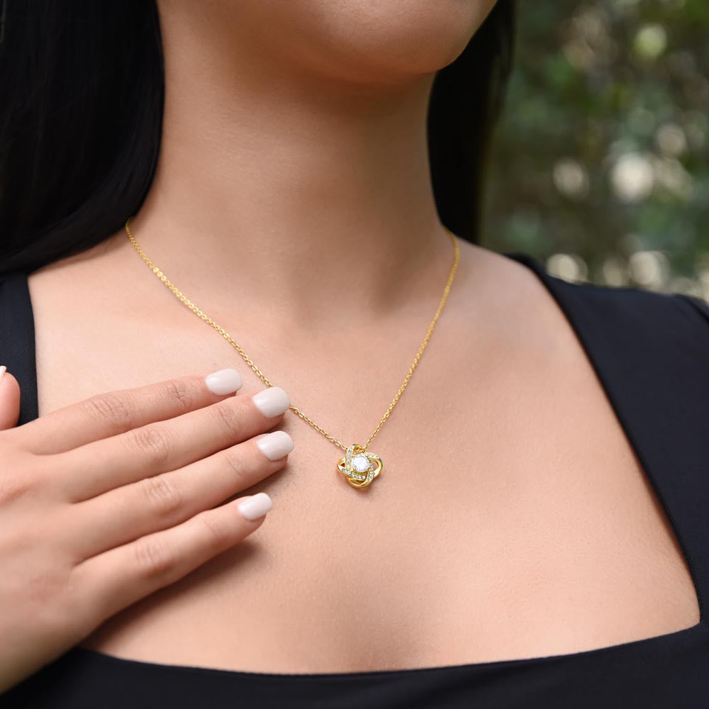 To My Mom - Love knot necklace with personalized message for Mother's Day, Birthday or any special occasion - 14K and 18K gold with standard or luxury gift box