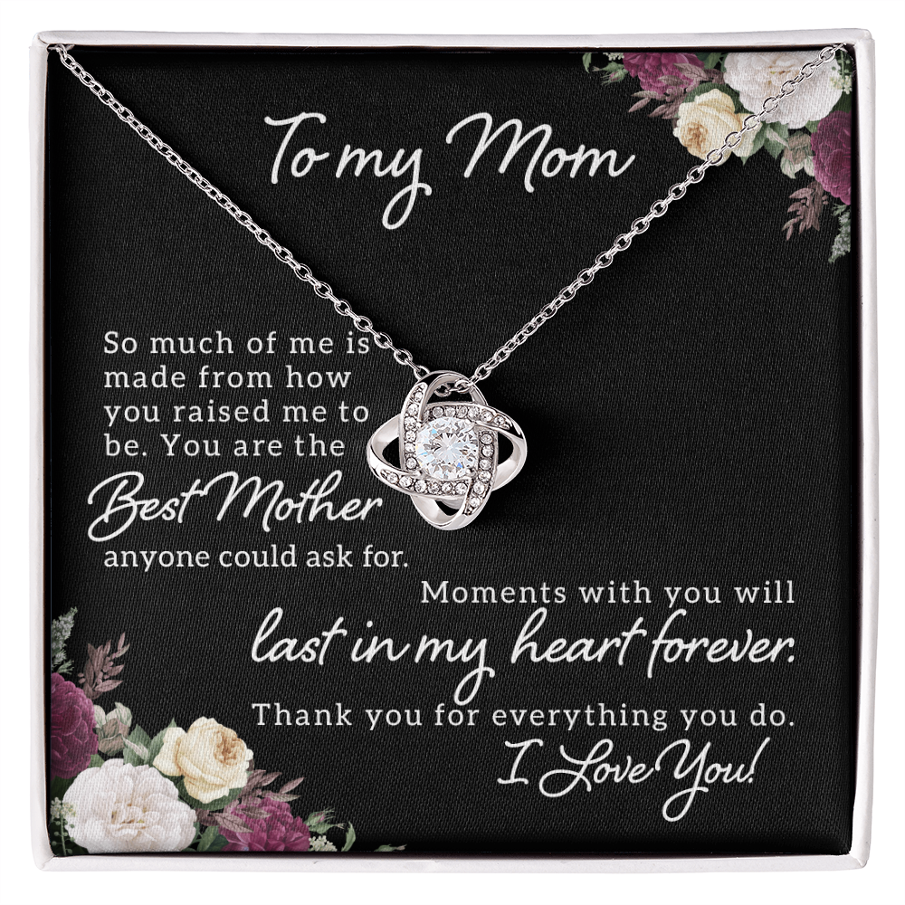 To My Mom - Love knot necklace with personalized message for Mother's Day, Birthday or any special occasion - 14K and 18K gold with standard or luxury gift box