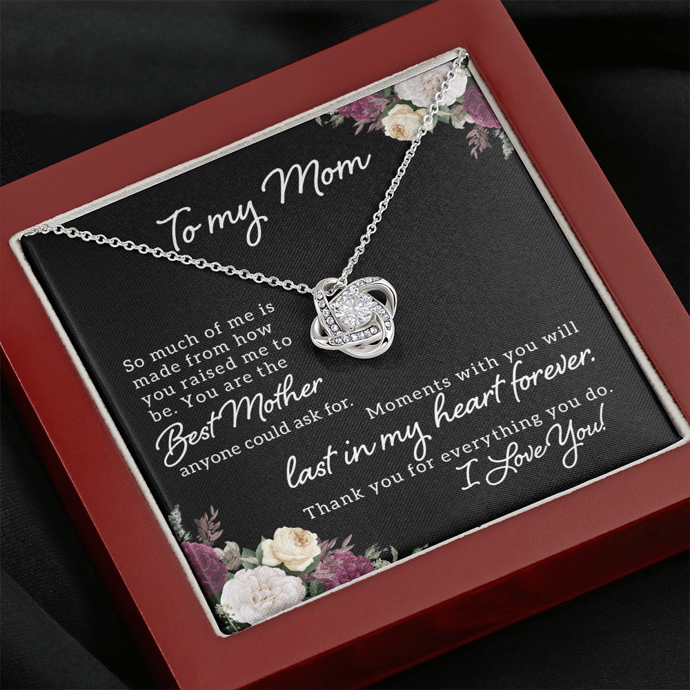 To My Mom - Love knot necklace with personalized message for Mother's Day, Birthday or any special occasion - 14K and 18K gold with standard or luxury gift box