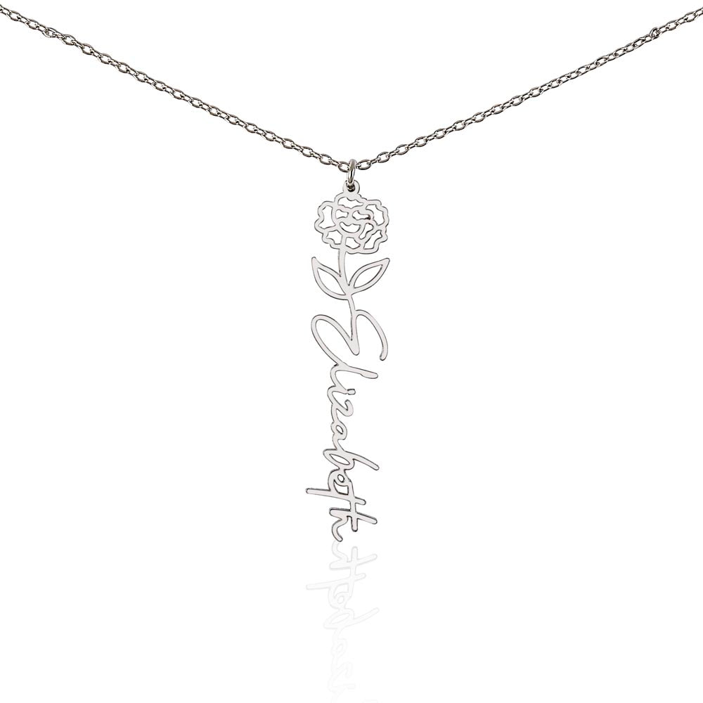 Delicate Birth Flower Necklace with Custom Name Engraving - Gift for Any Occasion, Elegant and Dainty Stainless Steel and 18K Yellow Gold