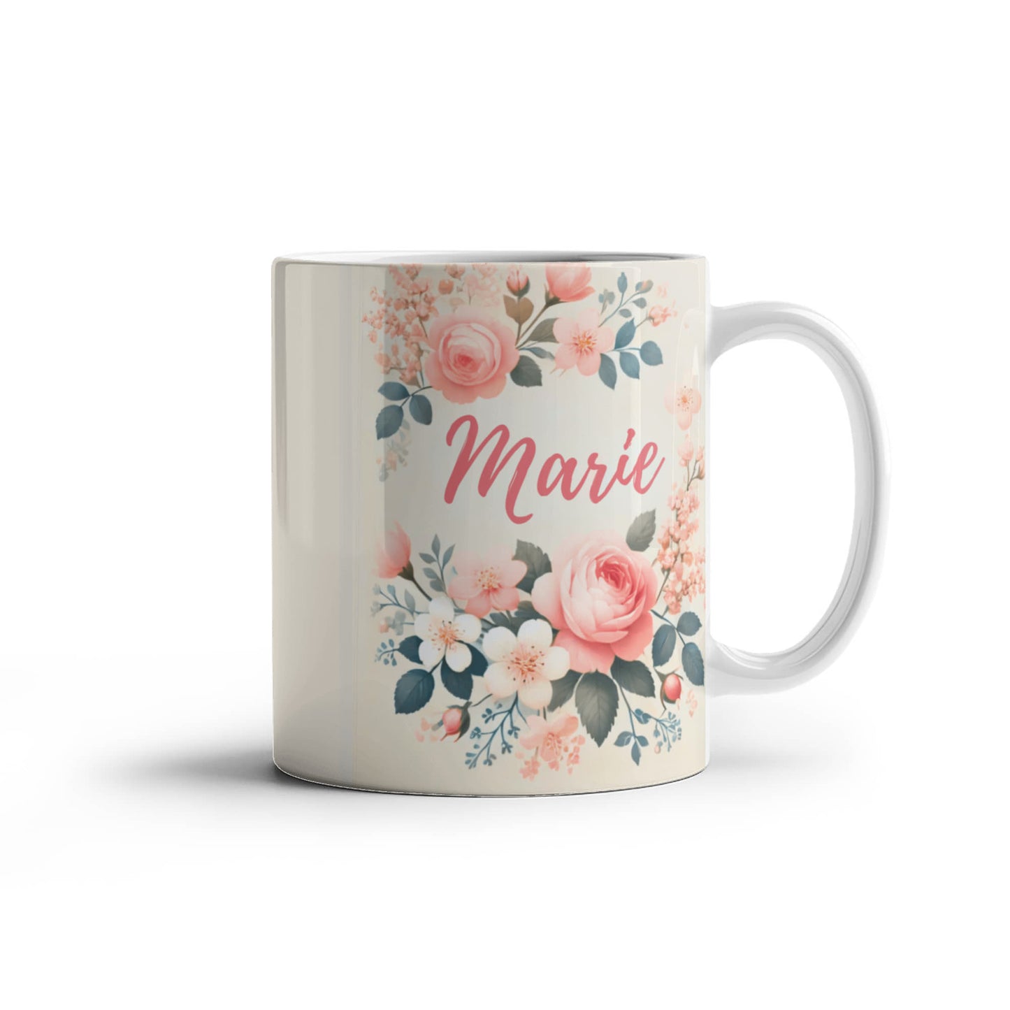 Personalized Floral Coffee Mug – Custom Name Mug with Elegant Pastel Flowers, Gift for Her, 11oz & 15oz