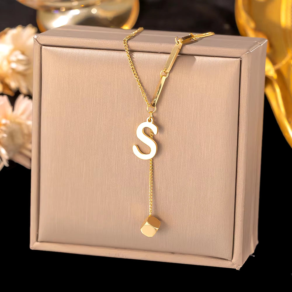 Initial Letter Stainless Steel Pendant Necklace for Women Fashion Gold Color Chain A-Z Alphabet Clavicle Necklaces Jewelry Gift