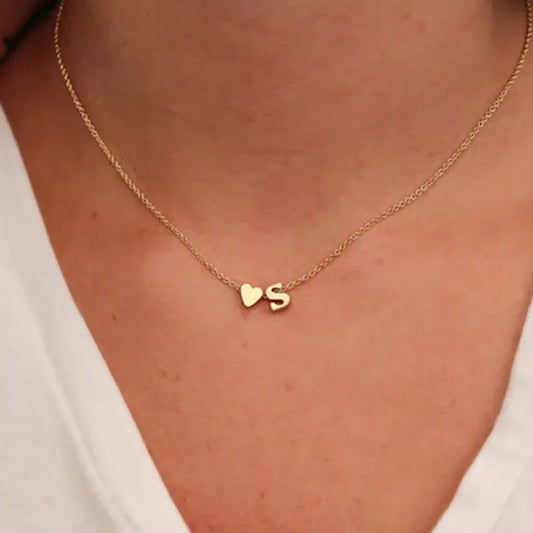 Dainty Initial Heart Necklace in Gold and Silver - Elegant Choker Pendant Jewelry Gift for Women