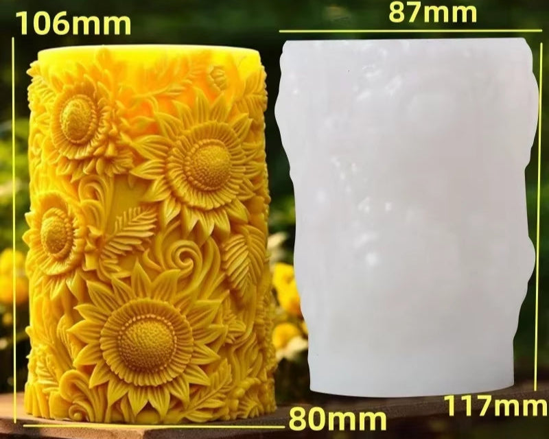 Blooming Peony Flower Relief Cylindrical Candle Silicone Mold Flower Cylinder Resin Silicone Mould Blooming Peony Gypsum Molds