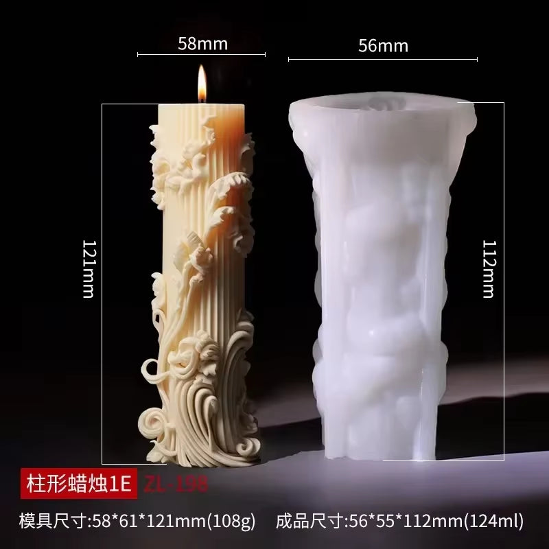 Blooming Peony Flower Relief Cylindrical Candle Silicone Mold Flower Cylinder Resin Silicone Mould Blooming Peony Gypsum Molds