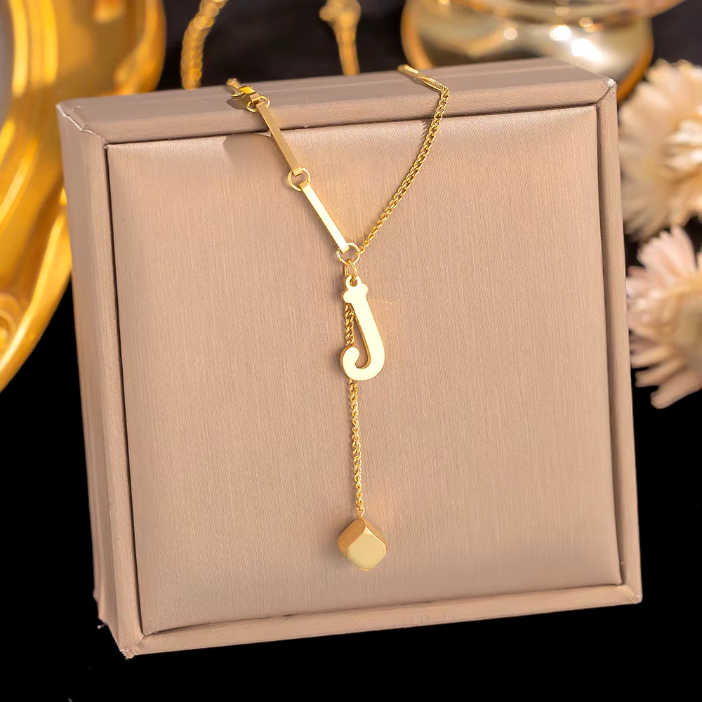 Initial Letter Stainless Steel Pendant Necklace for Women Fashion Gold Color Chain A-Z Alphabet Clavicle Necklaces Jewelry Gift