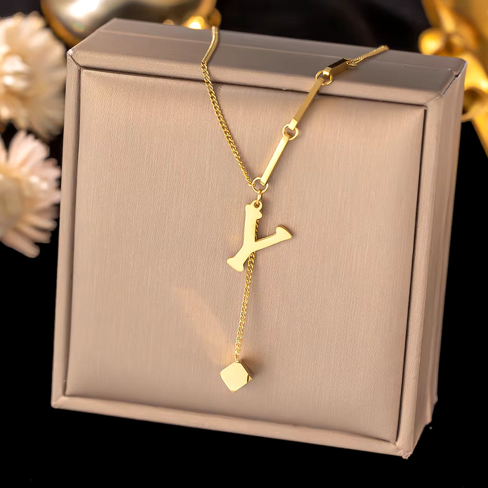 Initial Letter Stainless Steel Pendant Necklace for Women Fashion Gold Color Chain A-Z Alphabet Clavicle Necklaces Jewelry Gift