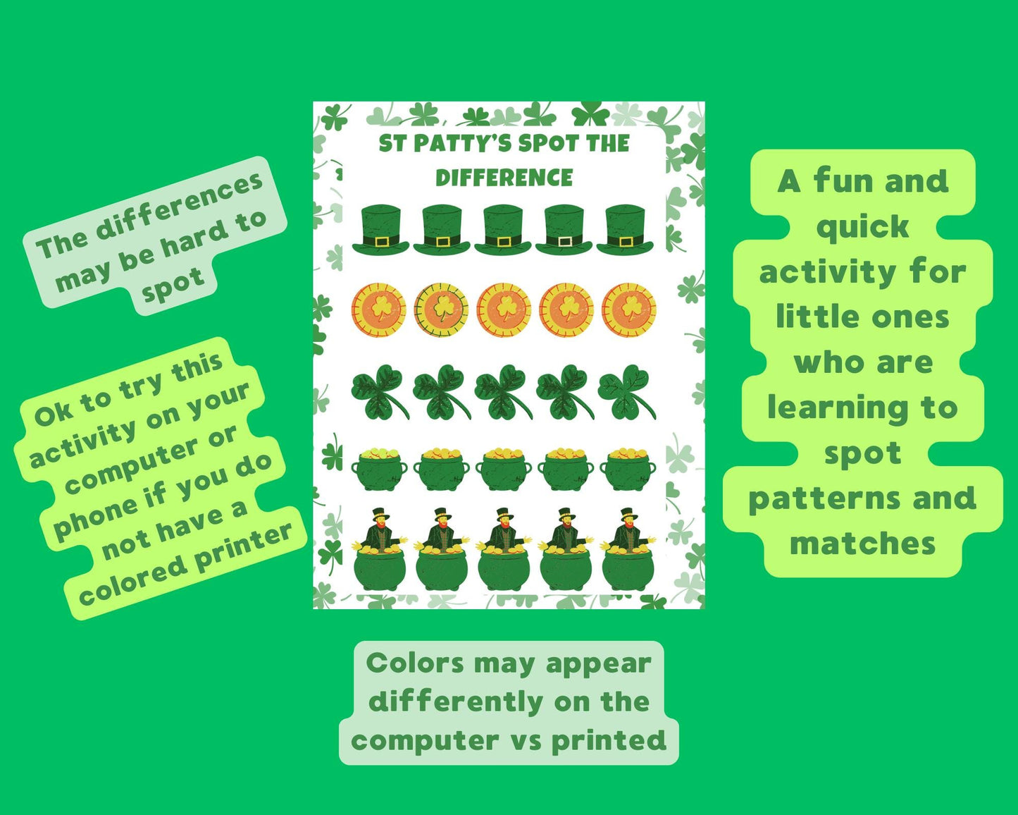 St Patty's Day Activity and Coloring Pages for Kids, St Patrick's Day Scavenger Hunt, Maze, Word Search , Games and Coloring Pages, Digital Print