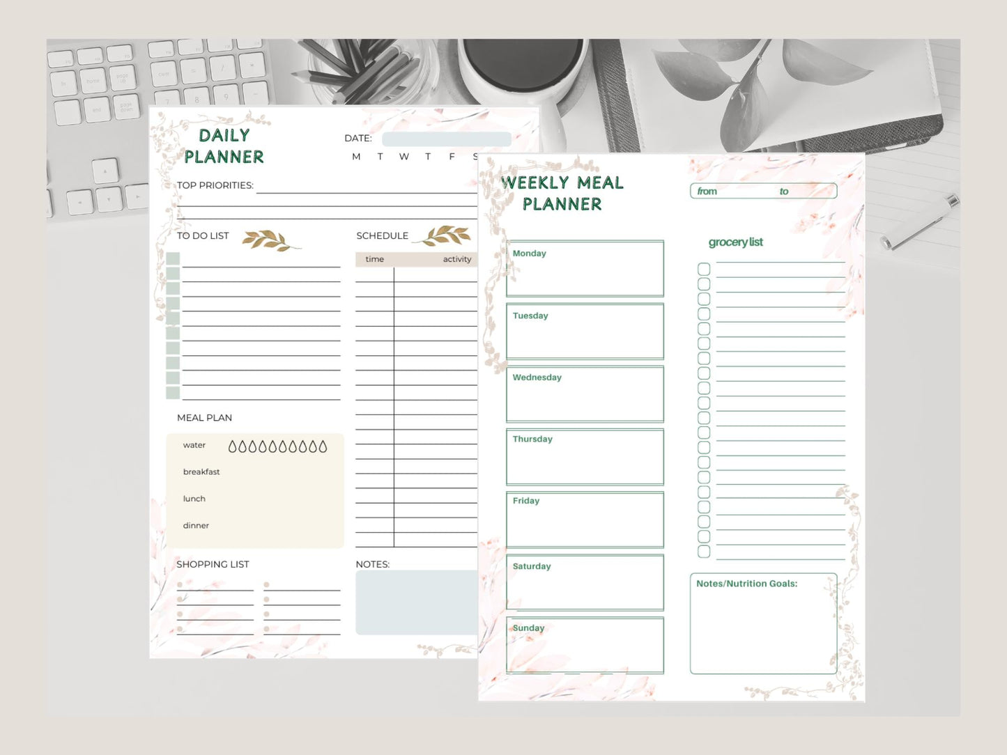 Daily Agenda, Planner, Shopping List and Weekly Meal Planner with Grocery List, To Do list Template, Digital Print for Busy Moms and Dads