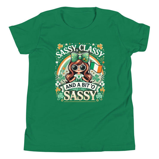 St. Patrick’s Day Youth T-Shirt – &quot;Sassy, Classy, and a Bit O’ Sassy&quot; – Fun Irish Shamrock Tee for Kids